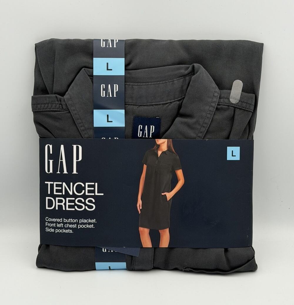 Gap Tencel Dress Women's L Shadow Gray Relaxed Fit Short Sleeve 100% Lyocell - Picture 1 of 4